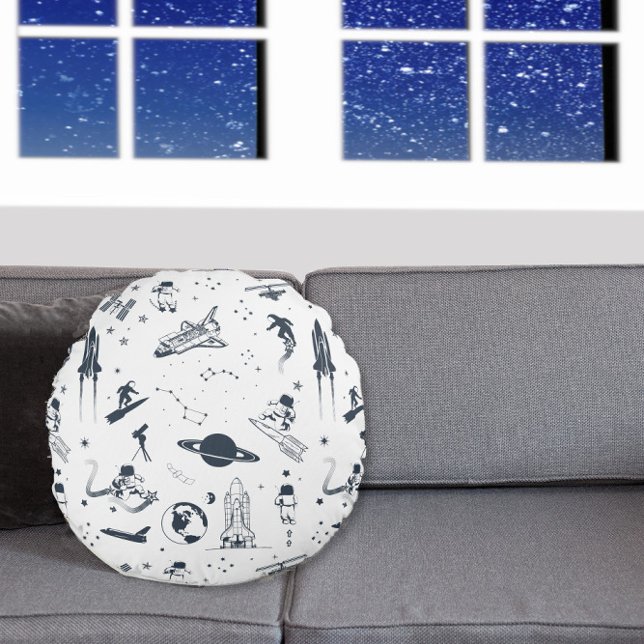 Outerspace Solar System Astronaut Spaceship Fleece Round Pillow (Creator Uploaded)