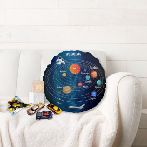 Outerspace Solar System Astronaut Spaceship Pluto Round Pillow