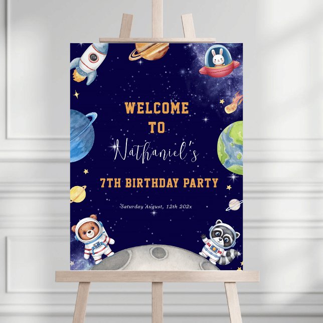outerspace woodland animals  birthday welcome sign (Creator Uploaded)
