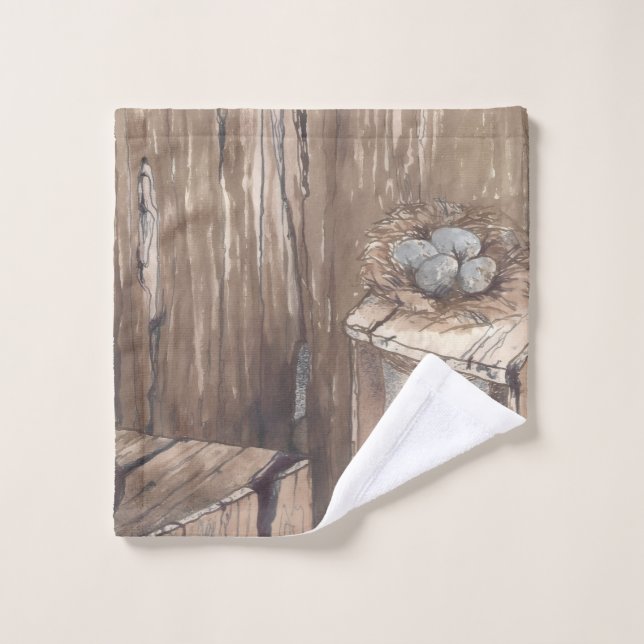 Outhouse Bird Nest w/Eggs Color Designed Washcloth (Wash Cloth)