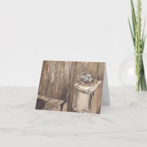 Outhouse Bird Nest Watercolor Print Notecard