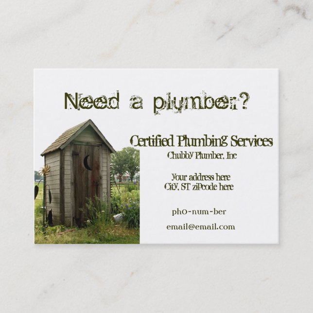 Outhouse Chubby Business Cards for plumber (Front)
