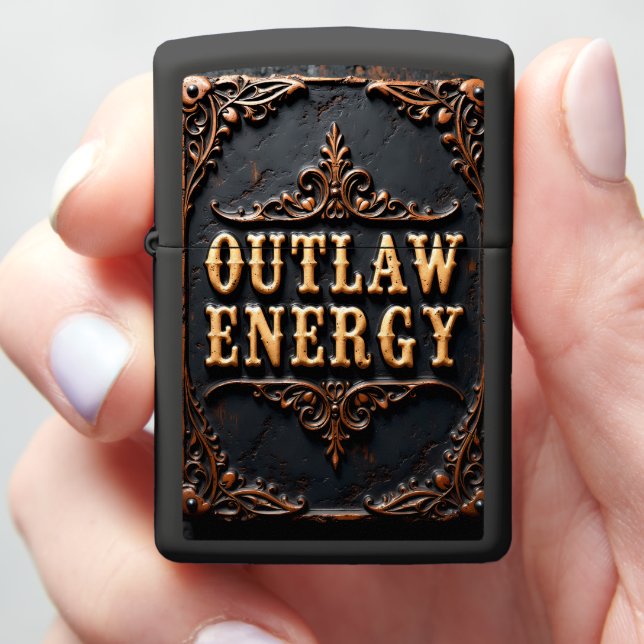 Outlaw Energy Embossed Ornate  Zippo Lighter (In Hand)