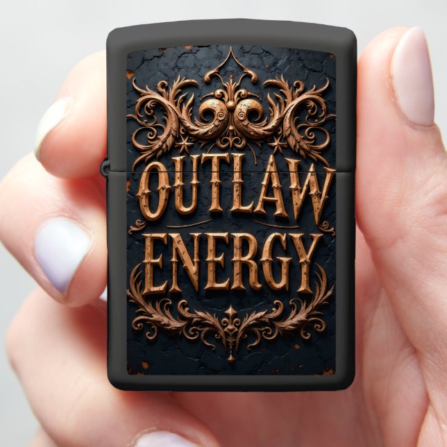 Outlaw Energy Embossed Vertical Zippo Lighter (In Hand)