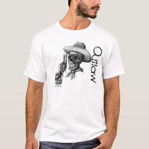 Outlaw skull and gun ink pen drawing art tshirt