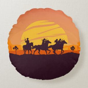 Outlaw Sundown Round Pillow