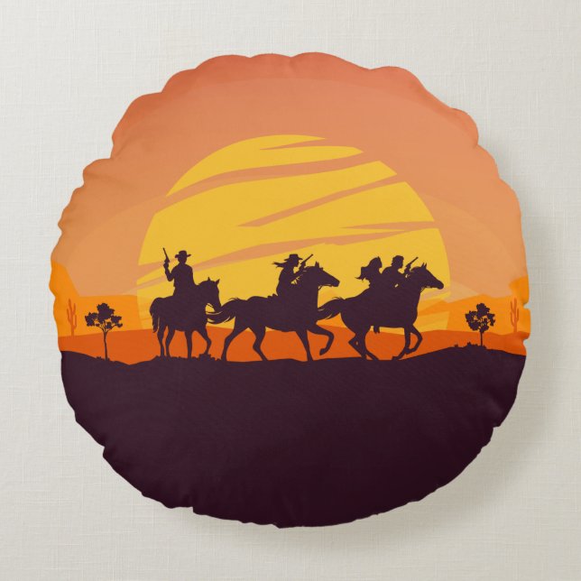 Outlaw Sundown Round Pillow (Front)