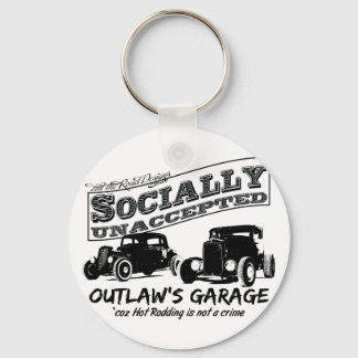 Outlaw's Garage. Socially unaccepted Hot Rods Keychain