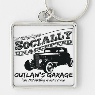 Outlaw's Garage. Socially unaccepted Hot Rods Keychain