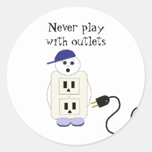 Outlet Receptacle Safety Warning Classic Round Sticker