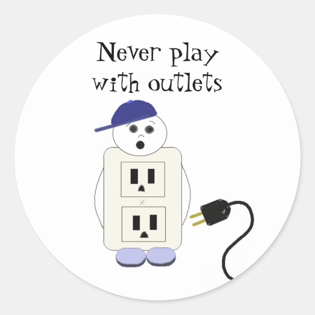 Outlet Receptacle Safety Warning Classic Round Sticker (Front)