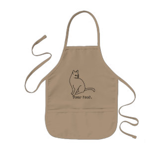 Outline art drawing of cat sitting, coloring apron