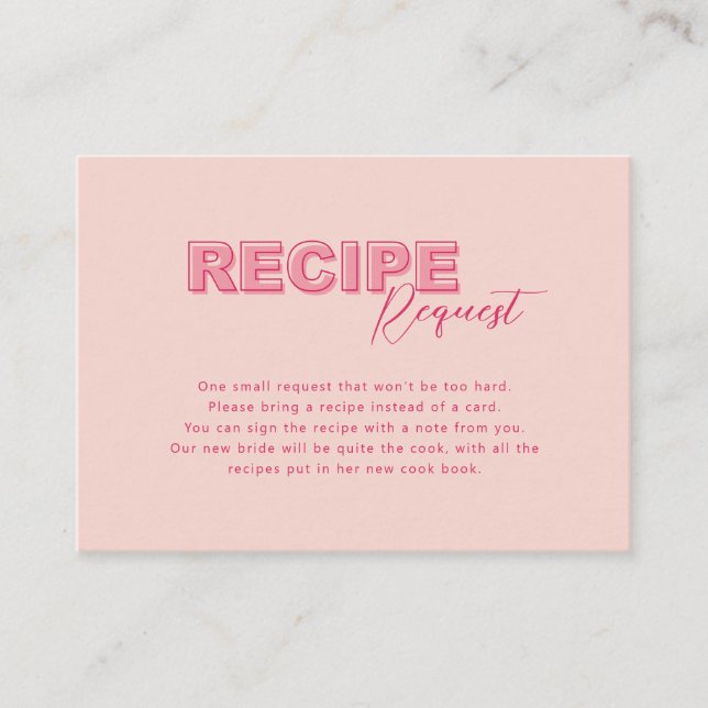 Outline Bold Type Text Bridal Recipe Request Card (Front)