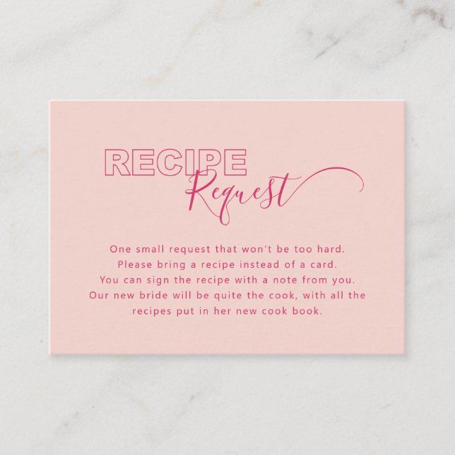Outline Bold Type Text Bridal Recipe Request Card (Front)