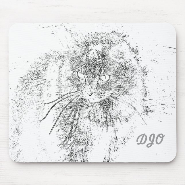 Outline cat and your initials mouse pad (Front)
