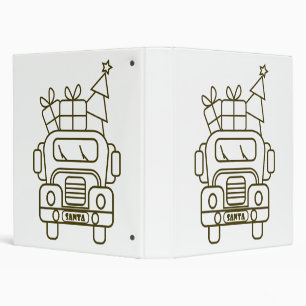 Outline Christmas truck Santa car front view 3 Ring Binder