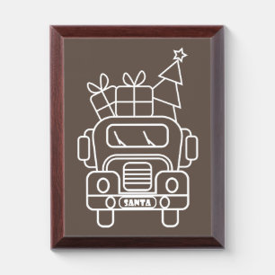 Outline Christmas truck Santa car front view Award Plaque