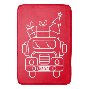 Outline Christmas truck Santa car front view Bath Mat