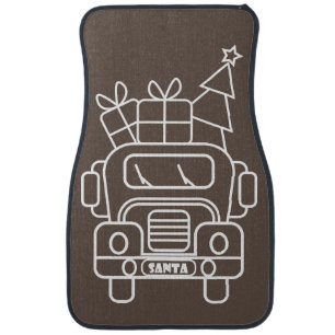 Outline Christmas truck Santa car front view Car Floor Mat