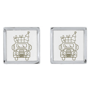 Outline Christmas truck Santa car front view Cufflinks