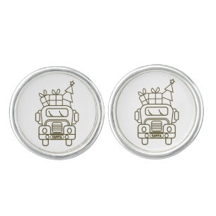 Outline Christmas truck Santa car front view Cufflinks