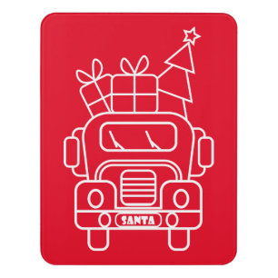 Outline Christmas truck Santa car front view Door Sign