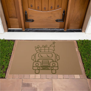 Outline Christmas truck Santa car front view Doormat