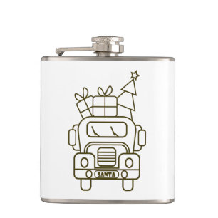Outline Christmas truck Santa car front view Flask