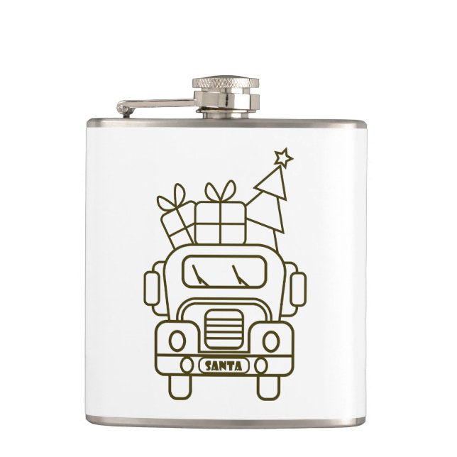 Outline Christmas truck Santa car front view Flask (Front)