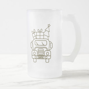 Outline Christmas truck Santa car front view Frosted Glass Beer Mug