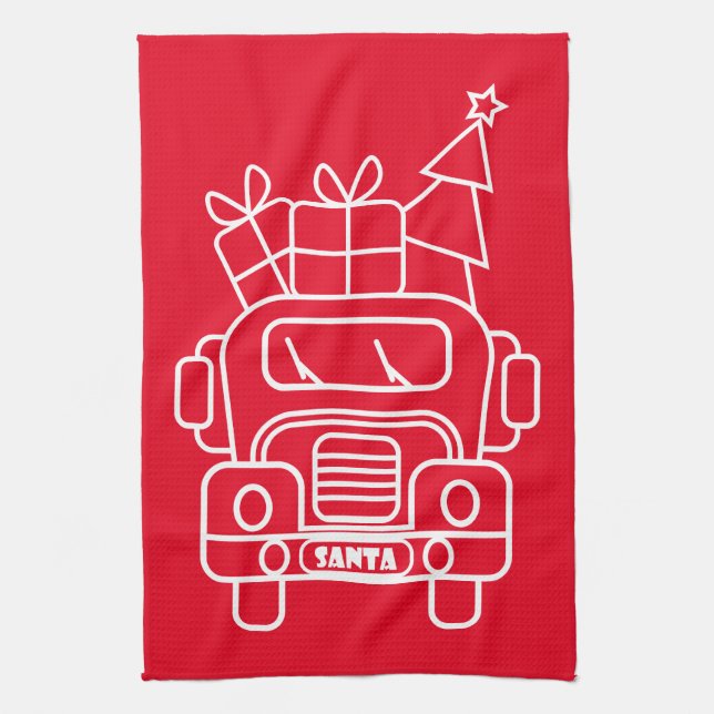 Outline Christmas truck Santa car front view Kitchen Towel (Vertical)