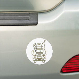 Outline Christmas truck Santa car front view Magnet