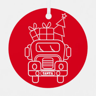 Outline Christmas truck Santa car front view Metal Ornament