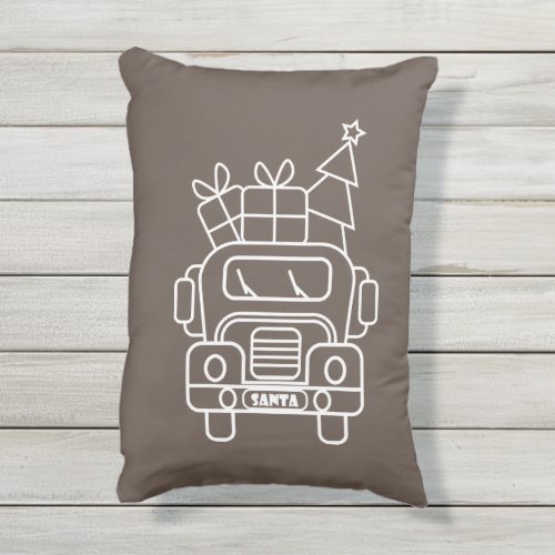 Outline Christmas truck Santa car front view Outdoor Pillow