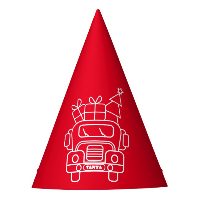 Outline Christmas truck Santa car front view Party Hat (Front)