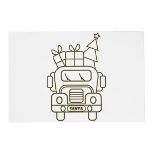 Outline Christmas truck Santa car front view Placemat