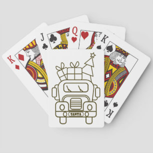 Outline Christmas truck Santa car front view Poker Cards