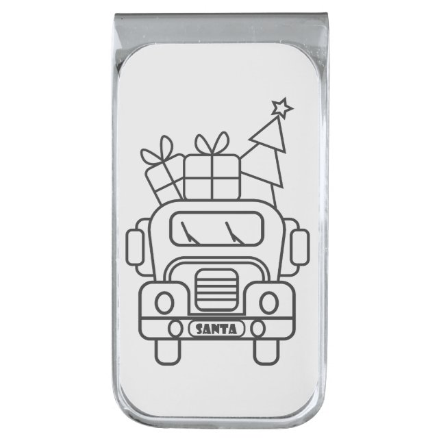 Outline Christmas truck Santa car front view Silver Finish Money Clip (Front Vertical)