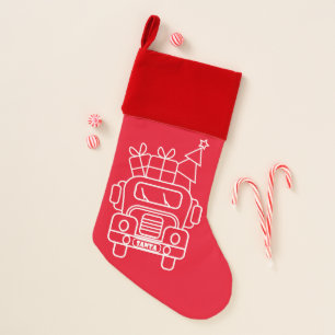 Outline Christmas truck Santa car front view Stocking
