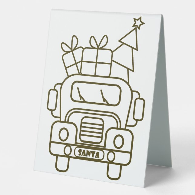 Outline Christmas truck Santa car front view Table Tent (Front)