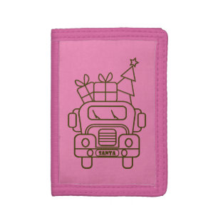 Outline Christmas truck Santa car front view Tri-fold Wallet