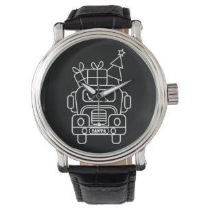 Outline Christmas truck Santa car front view Watch
