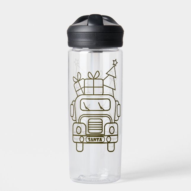 Outline Christmas truck Santa car front view Water Bottle (Front)