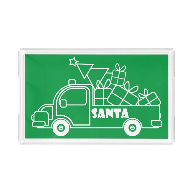 Outline Christmas truck Santa car side view Acrylic Tray (Front)