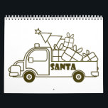 Outline Christmas truck Santa car side view Calendar<br><div class="desc">Outline Christmas truck side view with text</div>