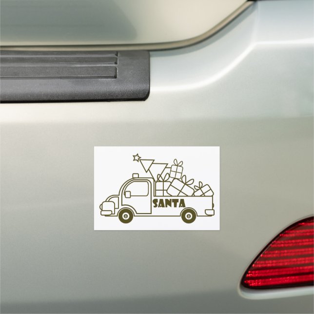 Outline Christmas truck Santa car side view Car Magnet (In Situ)