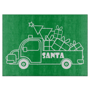 Outline Christmas truck Santa car side view Cutting Board