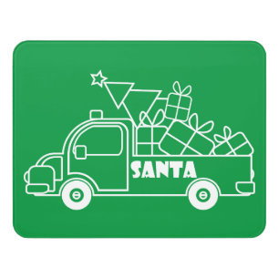 Outline Christmas truck Santa car side view Door Sign