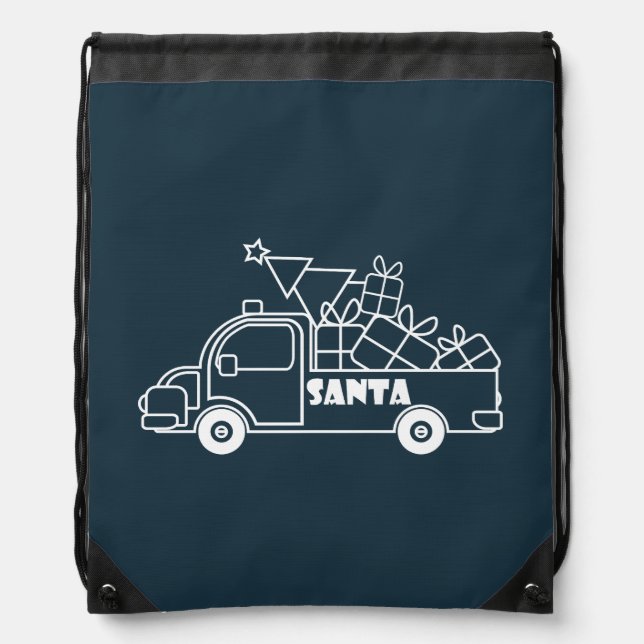 Outline Christmas truck Santa car side view Drawstring Bag (Front)