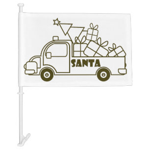 Outline Christmas truck Santa car side view Flag